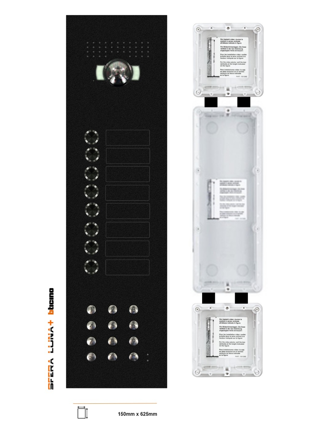 SFERA LUNA+8 Push-button Panel, Code, Keyboard, Video Intercom, High-End, Bticino (350010+350030+350010)