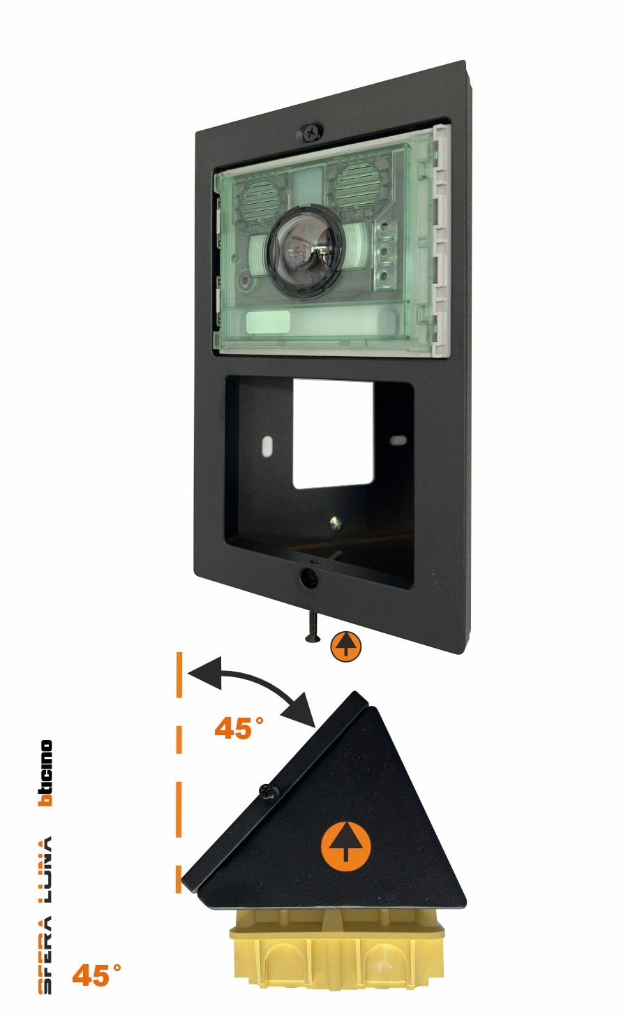 Angle bracket accessory 45° for surface mountingbox Sfera Luna for Videophone front entry panel of kit ref. 363940 or 354013 or 363930