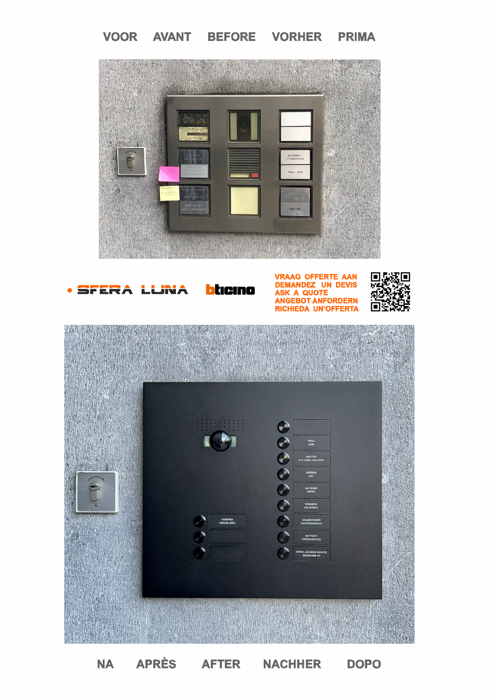 NAAMPLAATJE/NAAMSCHILD laser NAAM gegraveerd SFERA LUNA Bticino 
