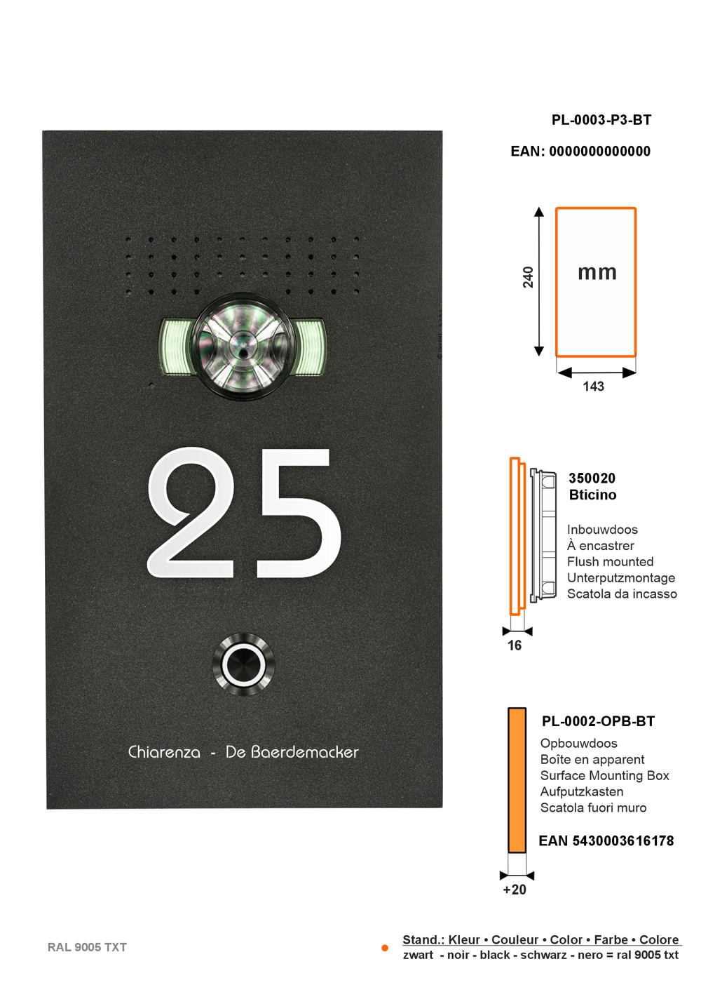 SFERA LUNA PURE Video Intercom with House Number/Name – High-End Design for Bticino