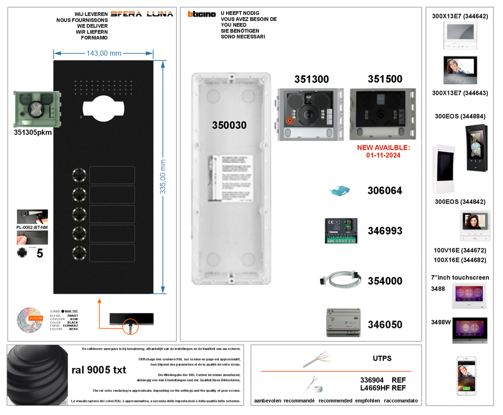 Sfera Luna+5 Boutons Haut de gamme Vidéo-parlophonie Bticino