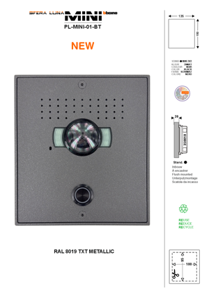 2 wires video entrance panel high-end SFERA LUNA MINI 01 Bticino 