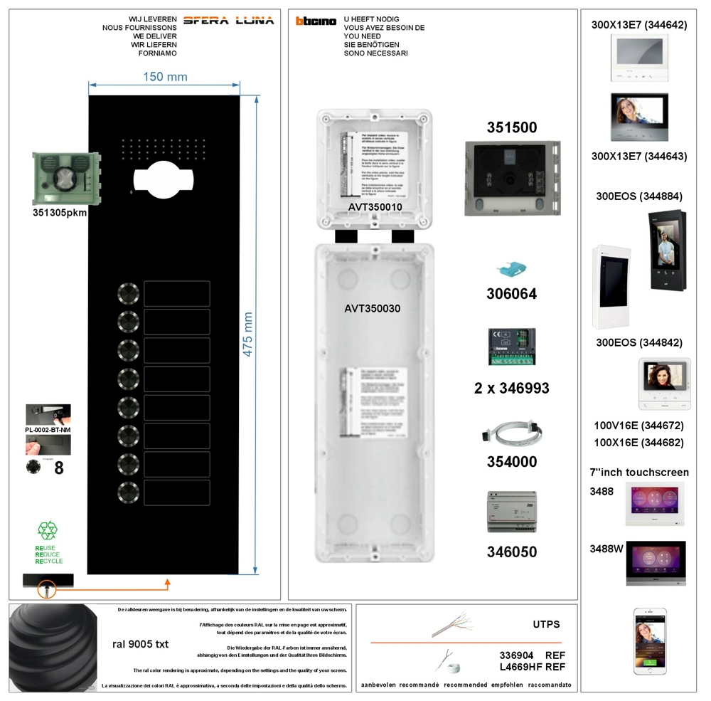 SFERA LUNA+8 Drukknoppen Video Parlofonie High-End Bticino