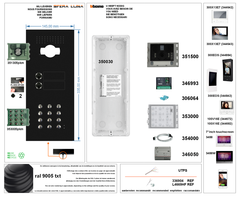 Video Parlofonie SFERA LUNA+2 Push-buttons keypad High-End Bticino