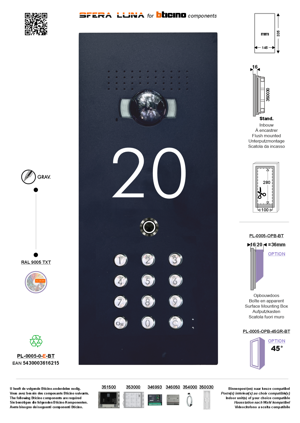 Sfera Luna Architectural Front Plate for Bticino – House Number Engraving & Keypad