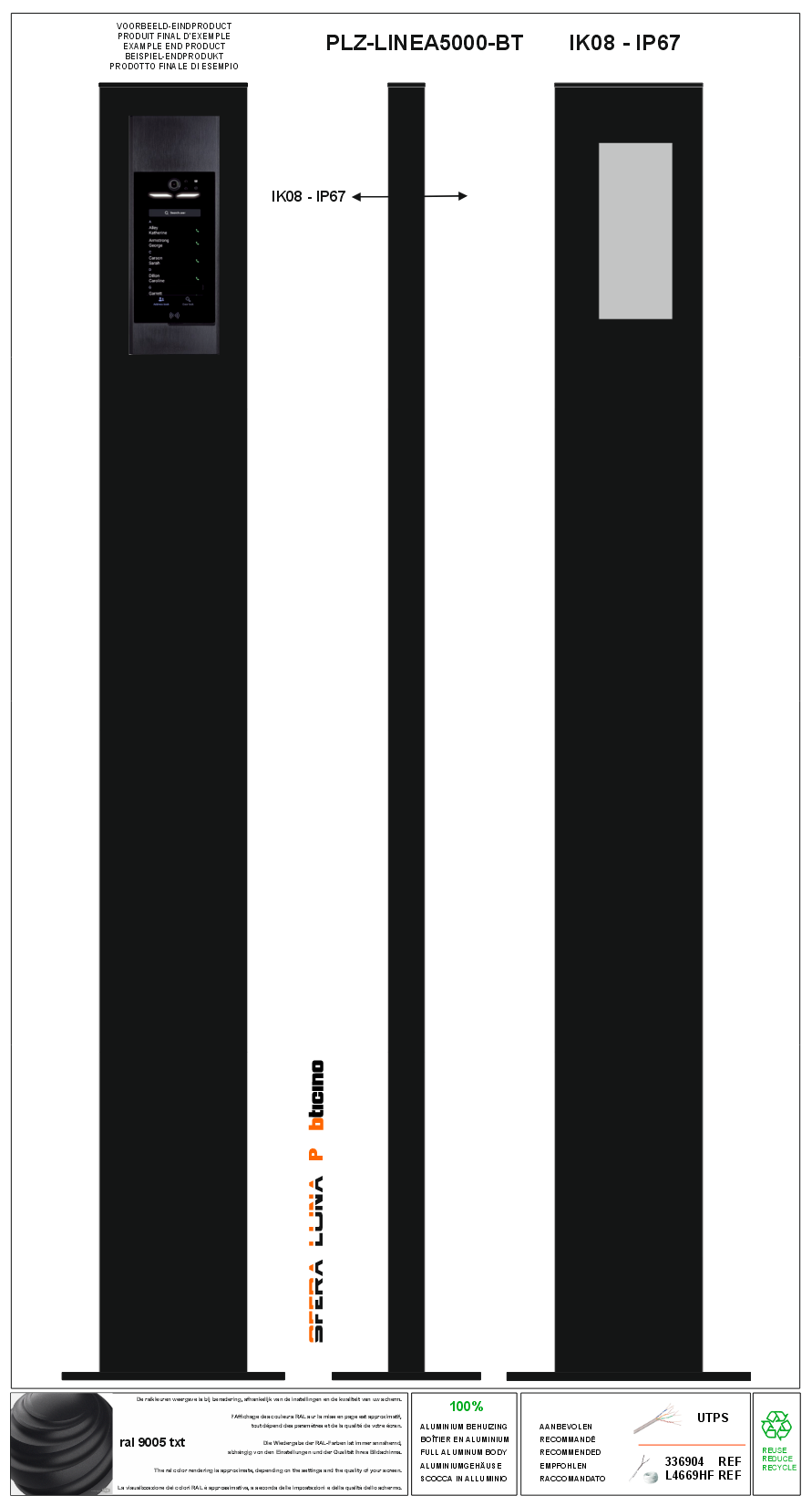 LUNA VIDÉOPHONE COLONNE/communication pour Bticino LINEA 5000 