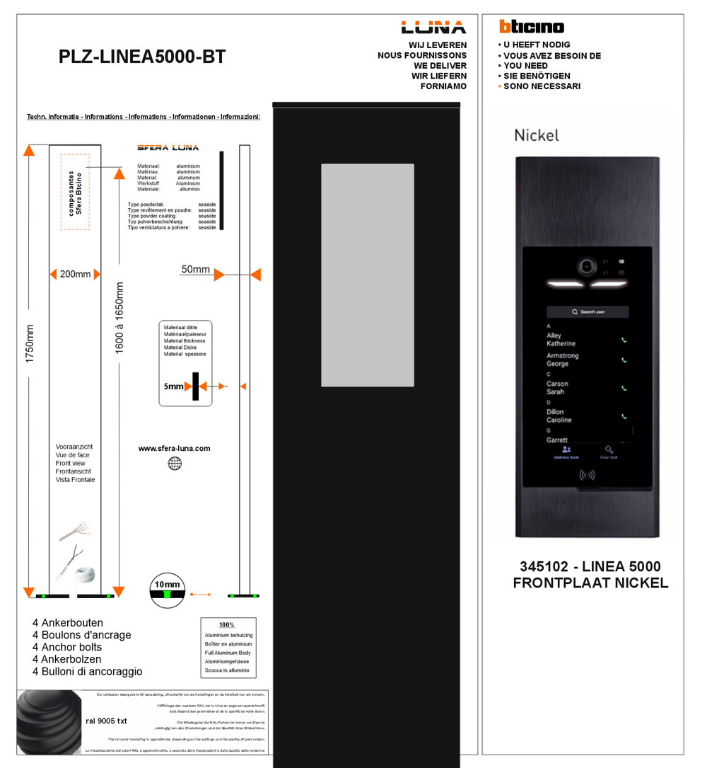 LUNA VIDEOFOON ZUIL/communicatie voor Bticino LINEA 5000 