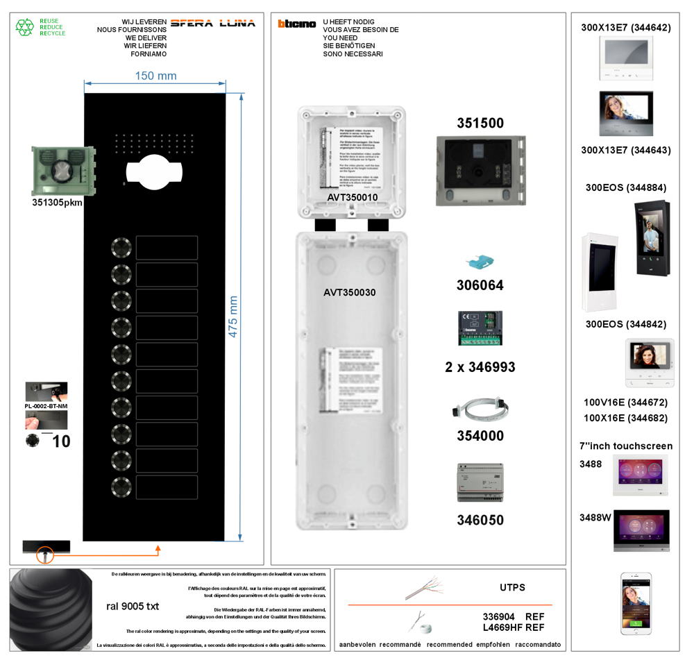 SFERA LUNA+10 BOUTONS Vidéo-parlophonie BTICINO