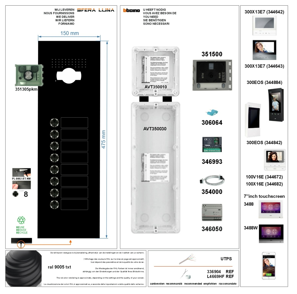 SFERA LUNA+8 Ruftasten VIDEO-SPRECHANLAGEN HIGH-END BTICINO