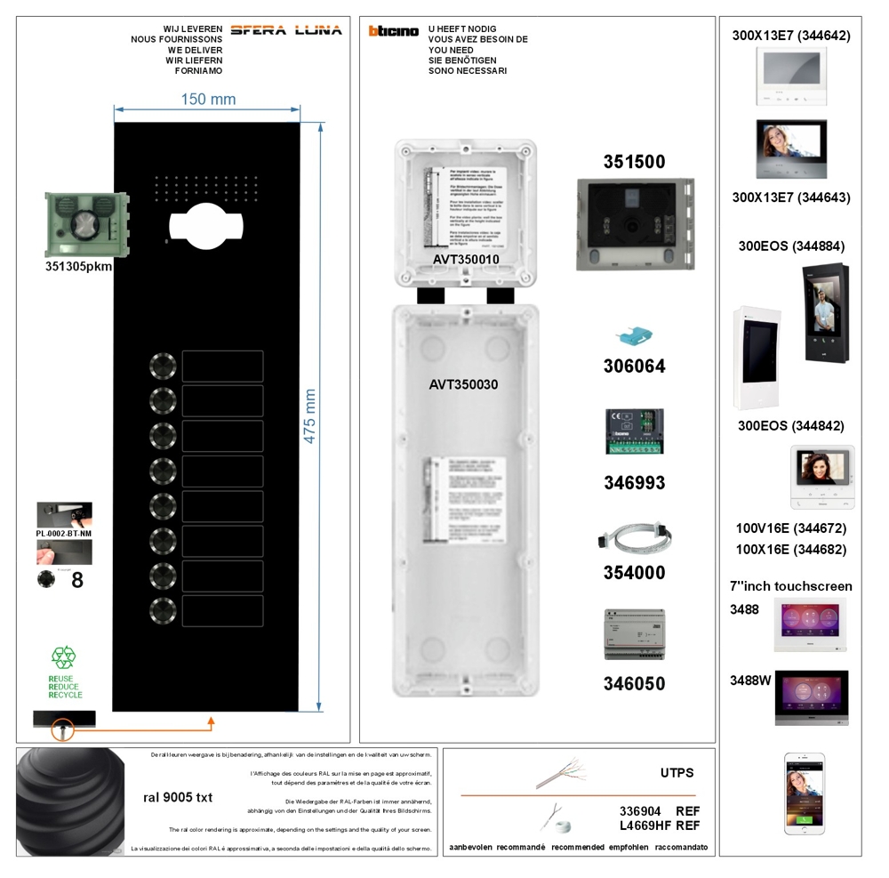 SFERA LUNA+8 Boutons-poussoirs Vidéophonie haut de gamme Bticino