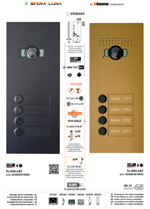 SFERA LUNA+4 Push-button door station for video intercom systems by Bticino