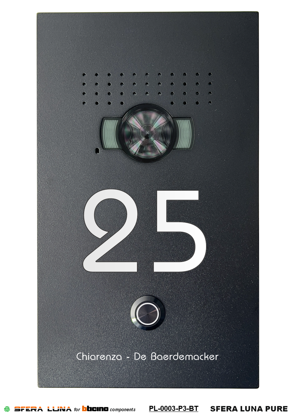 Interphone vidéo SFERA LUNA PURE avec numéro de maison/nom – Design haut de gamme pour Bticino