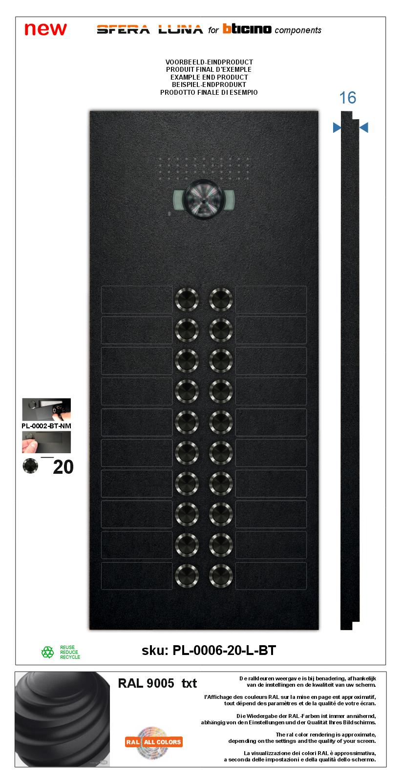 SFERA LUNA+ 20 L Boutons d'appel POSTE DE PORTE VIDÉOPHONIE Bticino