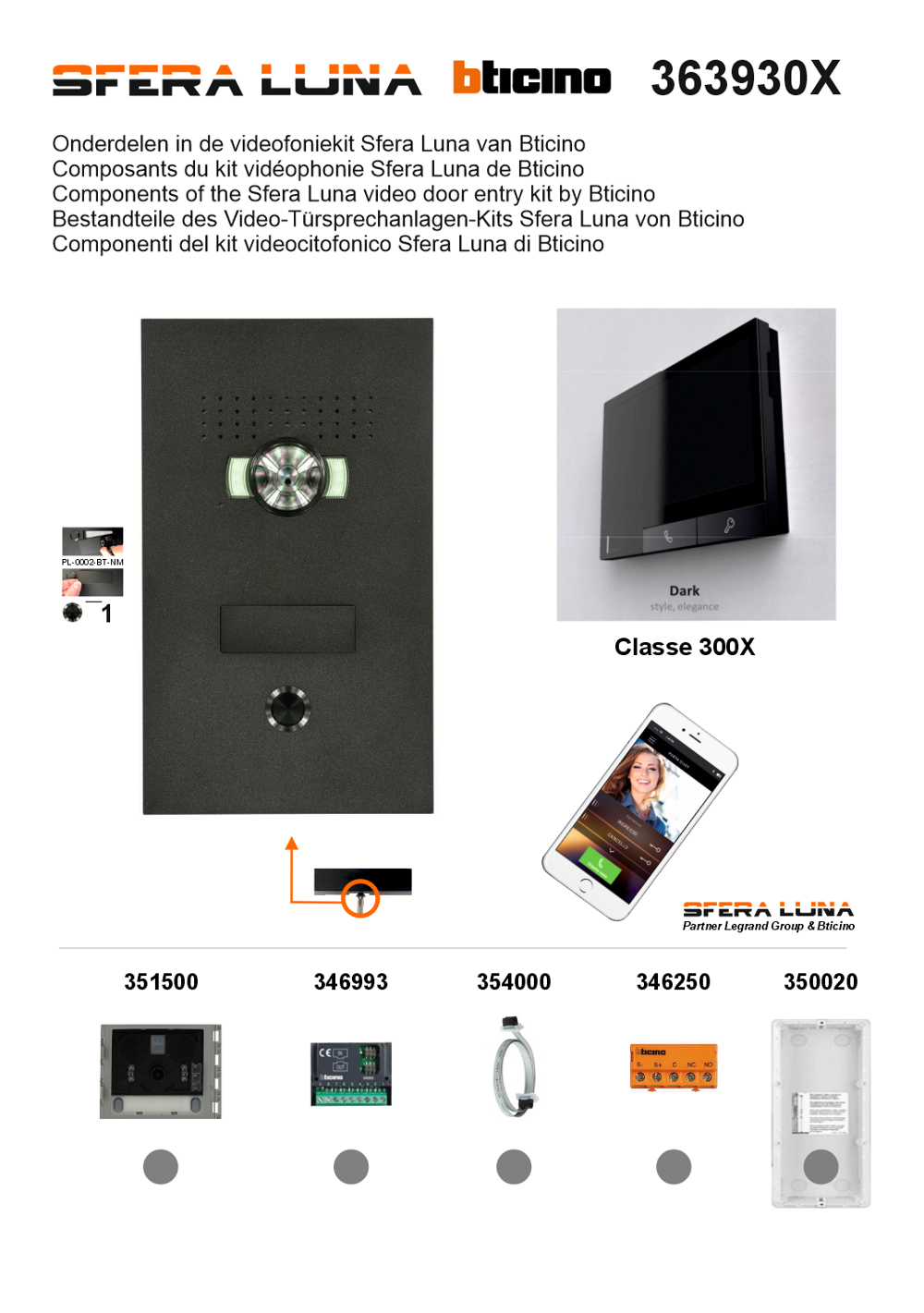 Kit SFERA LUNA 363930X – Interphone vidéo haut de gamme avec poste intérieur 300X NOIR
