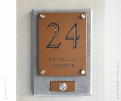 House sign CORTEN STEEL and natural lime stone & doorbell