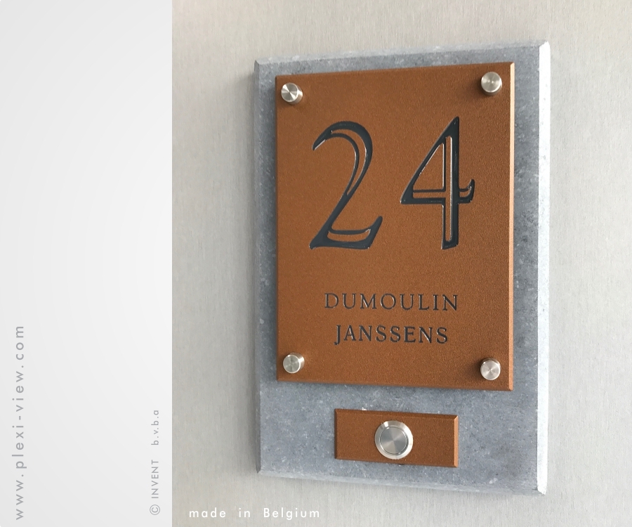 House sign CORTEN STEEL and natural lime stone & doorbell