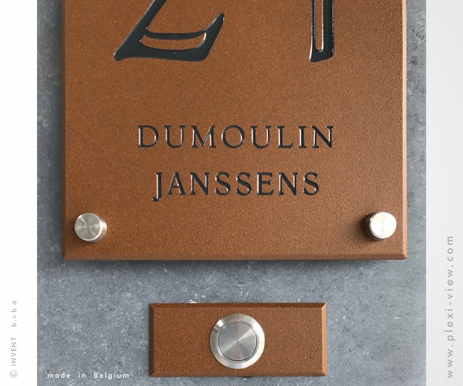 House sign CORTEN STEEL and natural lime stone & doorbell